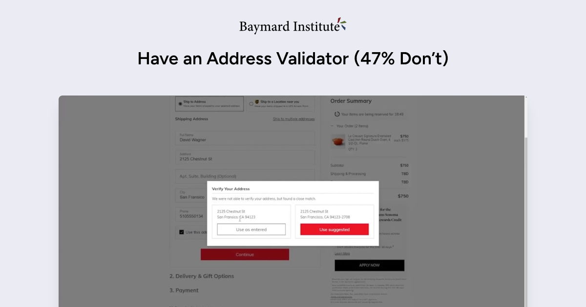 Have an Address Validator (47% Don't) – Articles – Baymard Institute