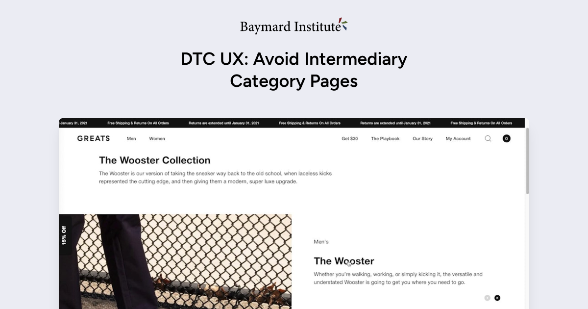 DTC UX: Avoid Intermediary Category Pages – Articles – Baymard Institute