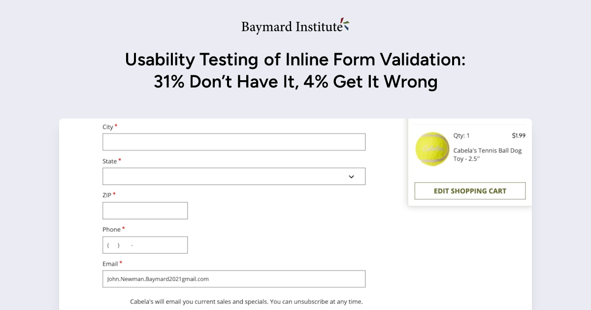 Usability Testing of Inline Form Validation: 40% Don’t Have It, 20% Get It Wrong - Articles - Baymard Institute