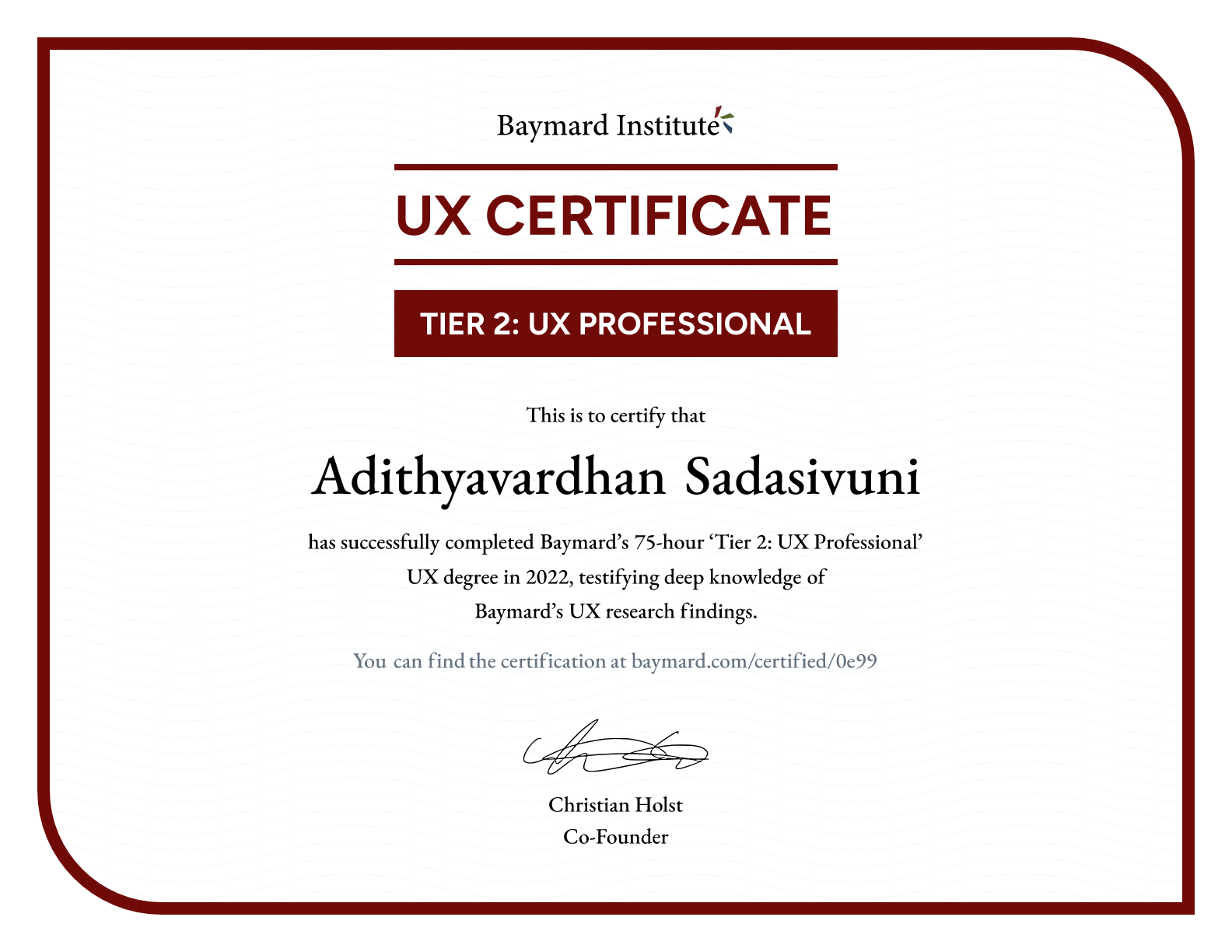Adithyavardhan Sadasivuni’s certificate