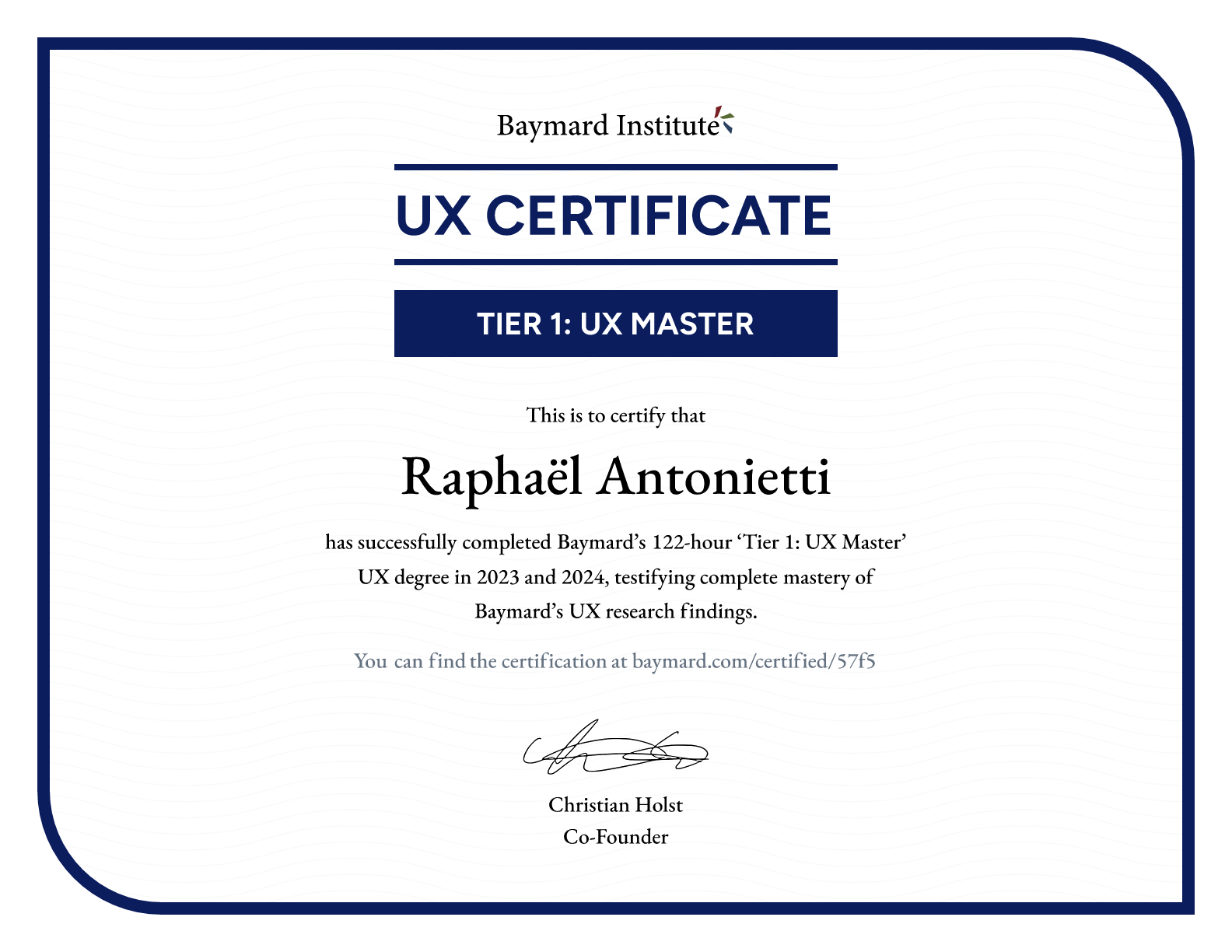 Raphaël Antonietti’s certificate