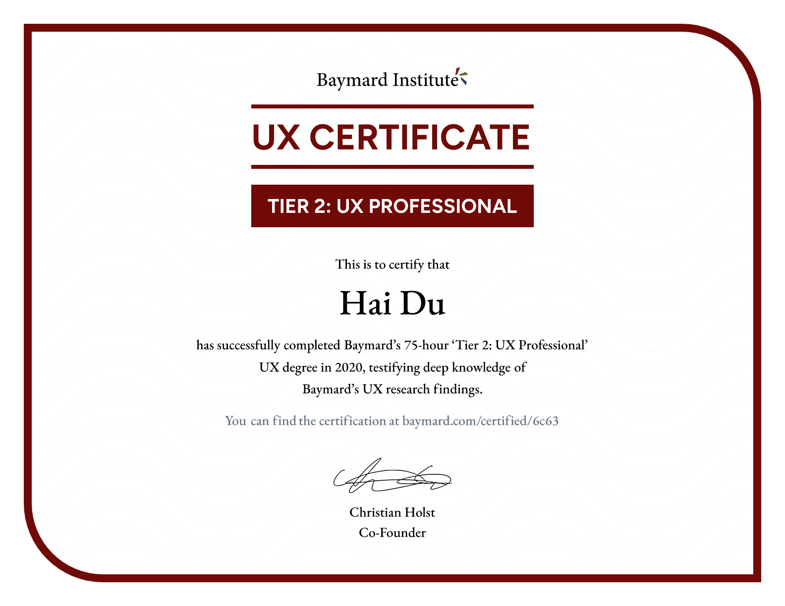 Hai Du’s certificate