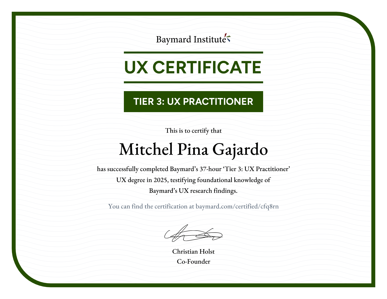 Mitchel Pina Gajardo’s certificate