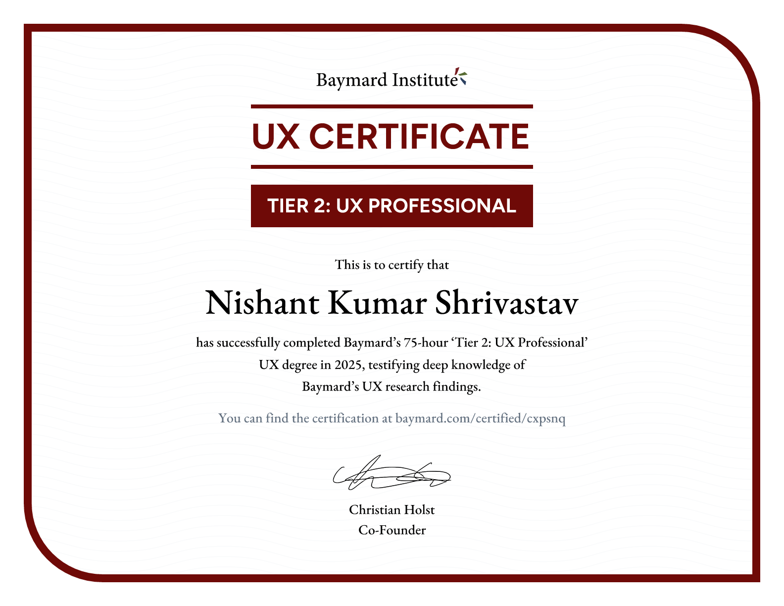 Nishant Kumar Shrivastav’s certificate