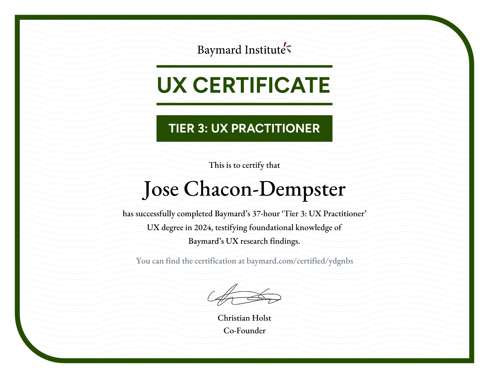 Jose Chacon-Dempster’s certificate