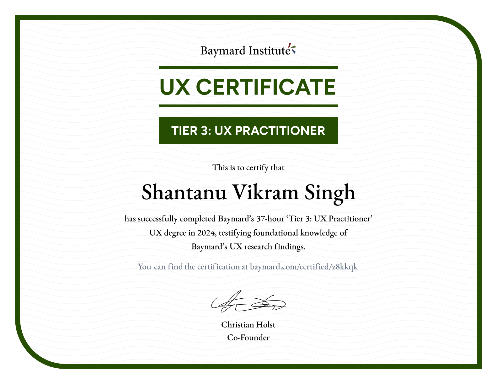 Shantanu Vikram Singh’s certificate